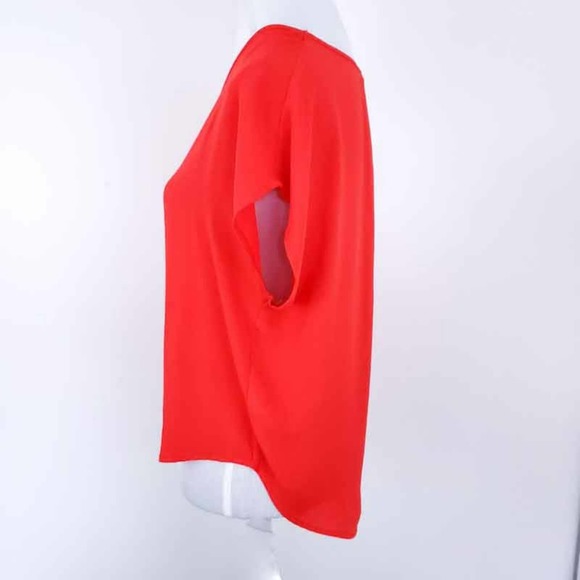 LUSH Blouse Short Sleeve Orangey Red Lightweight Vneck Oversized XS - Picture 4 of 6